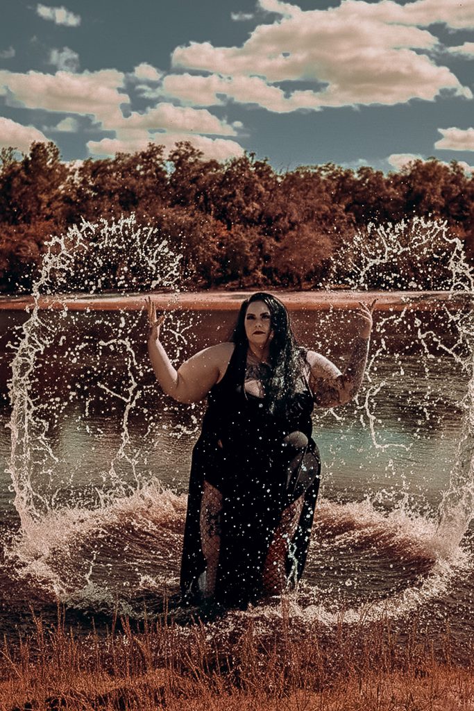 The water witch, bending water at her will in the middle of Indian Lake in Anthony Florida